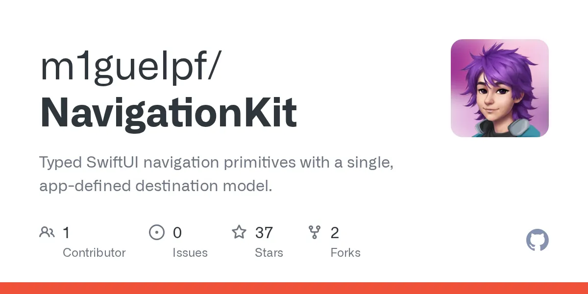 GitHub - m1guelpf/NavigationKit: Typed SwiftUI navigation primitives with a single, app-defined destination model.