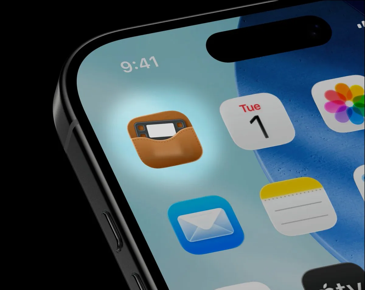 A 3D render of an iPhone, showing the home screen with various app icons. Highlighted is the Pocket app icon.