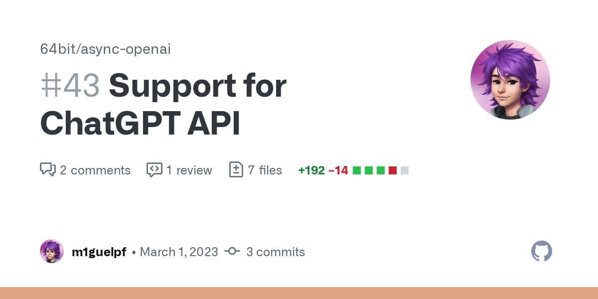 Support for ChatGPT API by m1guelpf · Pull Request #43 · 64bit/async-openai